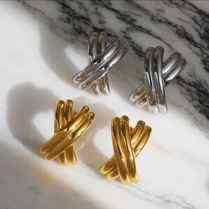 Chic Gold and Silver Crossover Earrings